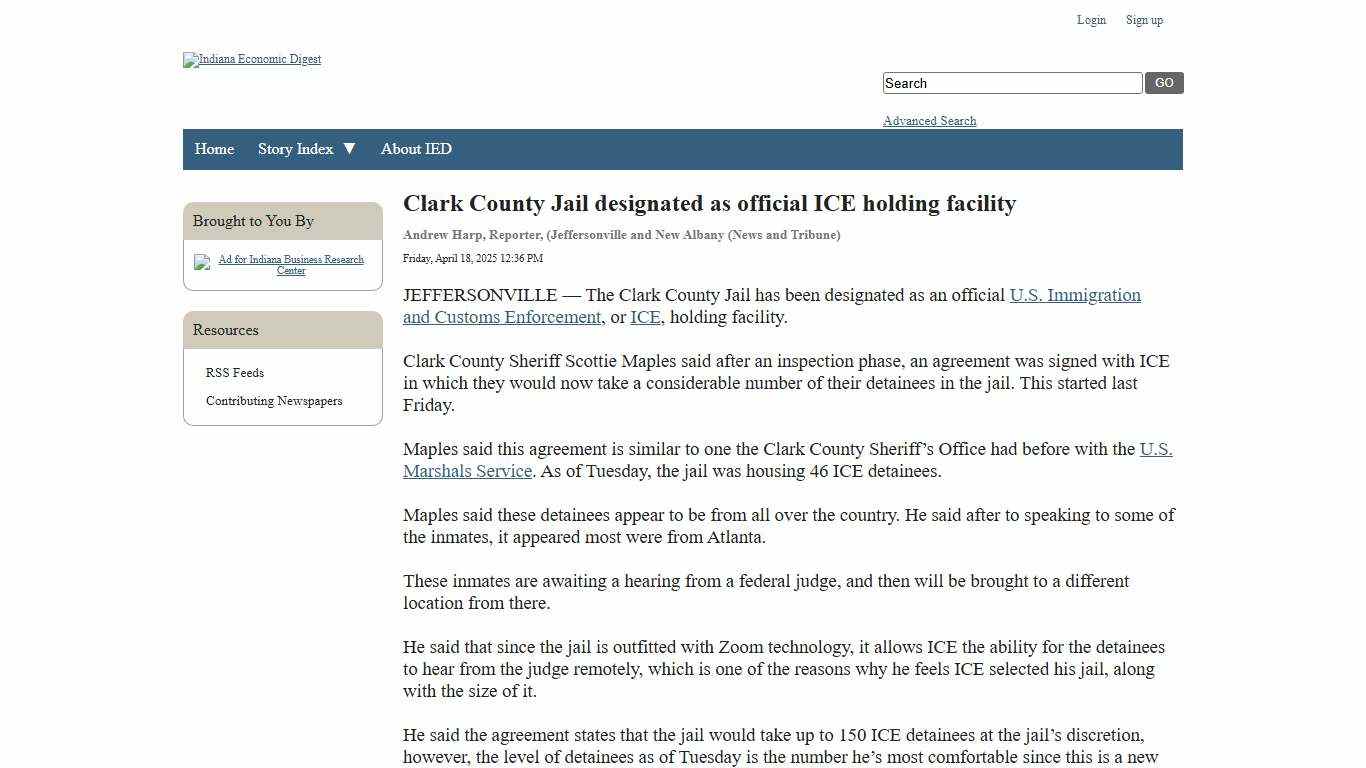 Clark County Jail designated as official ICE holding facility - Indiana Economic Digest